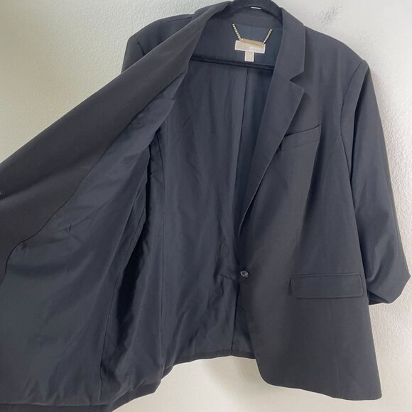 Michael Kors Womens Plus 20W Boyfriend Blazer Black Ruched 3/4 Sleeve Jacket - Picture 8 of 8